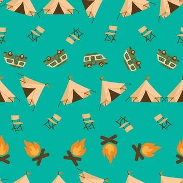 Campfire Tent Van Scatter Pattern Design Stock Illustration
