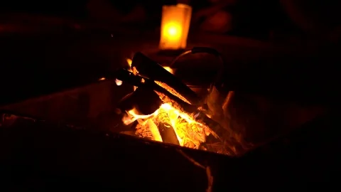 Campfire at touristic camp Stock Footage 126785338