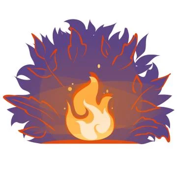 Campfire Vector flat cartoon illustration. Fire flame in forest at night Stock Illustration