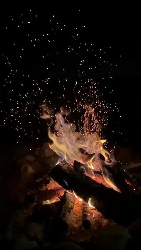 Campfire vertical slow motion with sparks Stock Footage 264114881