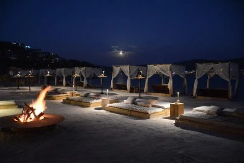 Campfire on white sands Stock Photos
