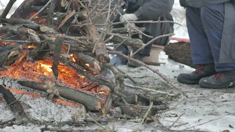 Campfire in the winter forest Stock Footage 101321528