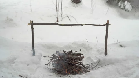 Campfire in the winter forest Video stock 148151609