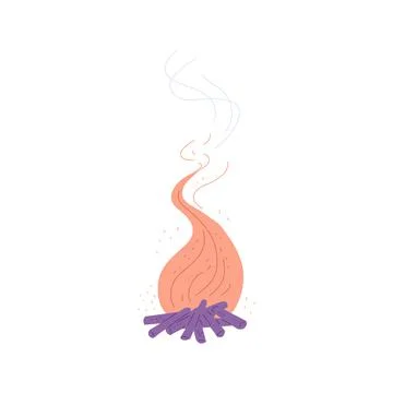 Campfire with woods, flat vector illustration isolated on white background. Stock Illustration