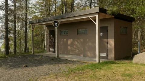 Campground Bathroom in spring Canada 4k natural Stock Footage 108642244