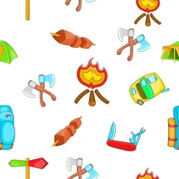 Campground pattern, cartoon style Illustrazione stock