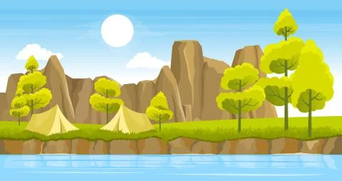 Campground by the river Stock Illustration
