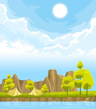 Campground by the river Stock Illustration