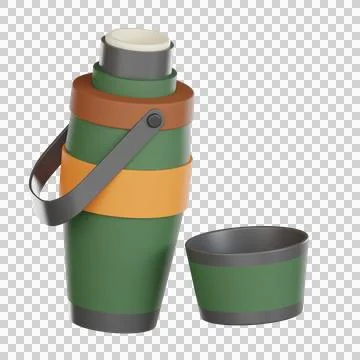 Camping 3d icon flask with cup, cozy outdoor travel gear Stock Illustration