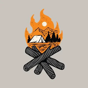 Camping adventure and camp fire graphic illustration vector art t-shirt desig Stock Illustration