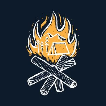 Camping adventure and camp fire graphic illustration vector art t-shirt desig Stock Illustration