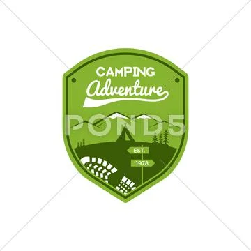 Camping Adventure Label. Vintage Mountain winter camp explorer badge. Outdoor Stock Illustration
