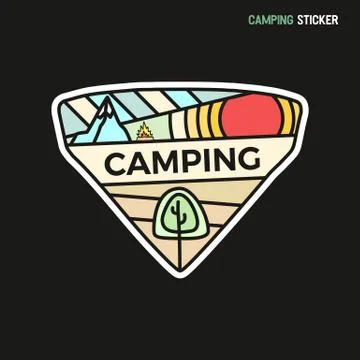 Camping adventure sticker design. Travel hand drawn patch. Outdoor hiking label Stock Illustration