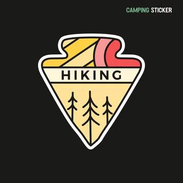 Camping adventure sticker design. Travel hand drawn patch. Hiking outdoor label Stock Illustration
