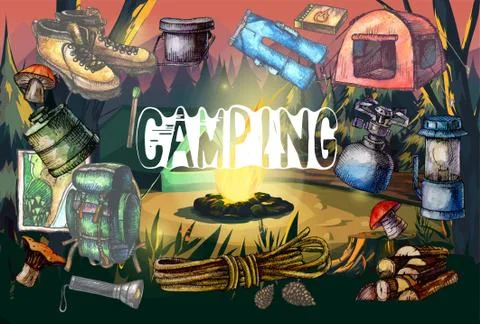 Camping adventure time vector illustration Stock Illustration