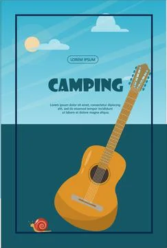 Camping adventure time vector illustration Banner with flat equipment for hiking Stock Illustration