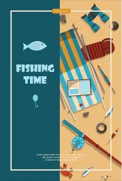 Camping adventure time vector illustration Banner with flat equipment for hiking Stock Illustration