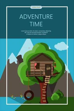 Camping adventure time vector illustration Banner with flat equipment for hiking Stock Illustration