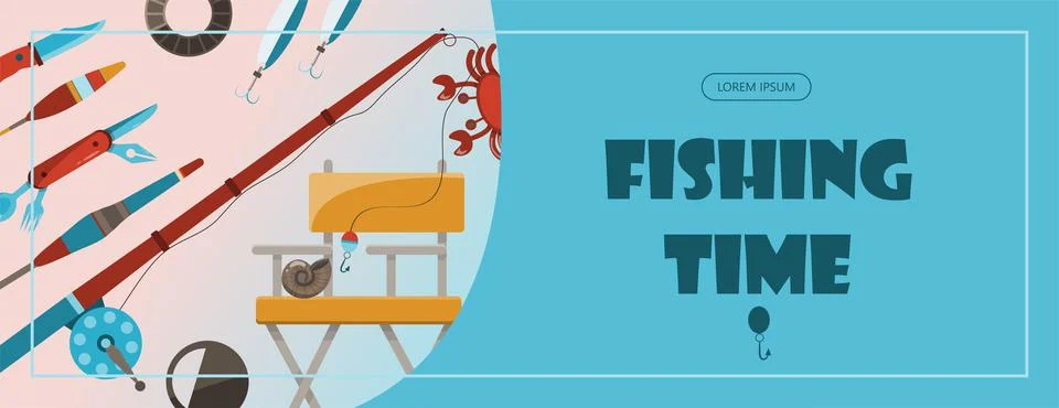 Camping adventure time vector illustration Banner with flat equipment for hiking Stock Illustration