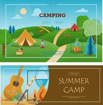 Camping adventure time vector illustration Big set with flat equipment for イラスト素材