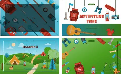 Camping adventure time vector illustration Big set with flat equipment for イラスト素材