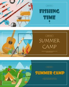 Camping adventure time vector illustration Big set with flat equipment for 스톡 일러스트