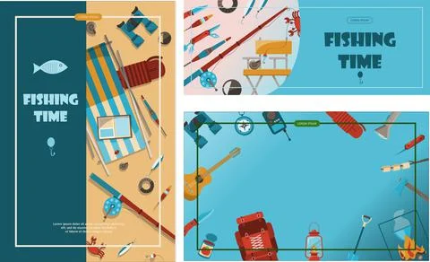 Camping adventure time vector illustration Big set with flat equipment for Stock Illustration