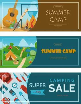 Camping adventure time vector illustration Big set with flat equipment for イラスト素材