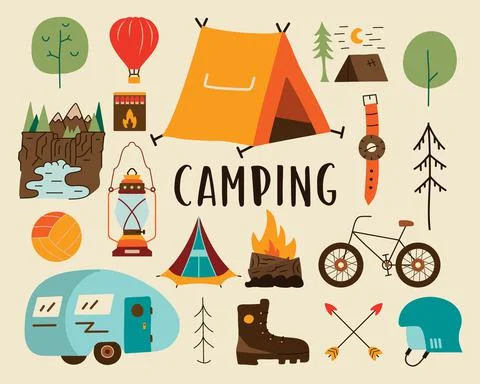 Camping adventure vector elements Stock Illustration