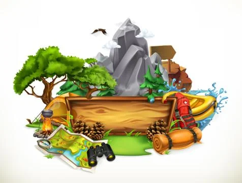 Camping and adventure, 3d vector illustration Stock Illustration