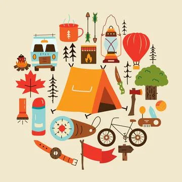Camping and adventure concept vector elements Stock Illustration