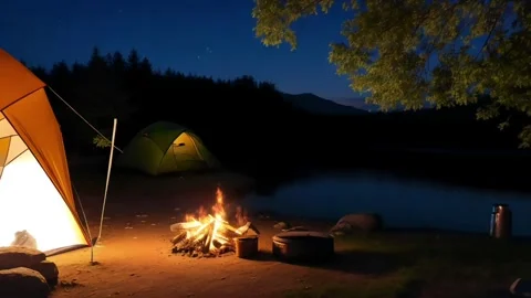 Camping and campfire Stock Footage 280386943