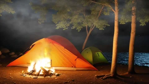 Camping and campfire Stock Footage 280528490