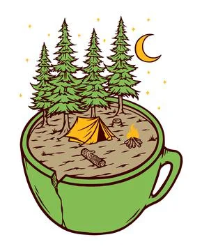 Camping and cup vector illustration hand drawn Stock Illustration