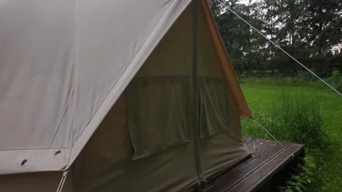 Camping and glamping, close-up of the side of the tent Stock Footage 313544828