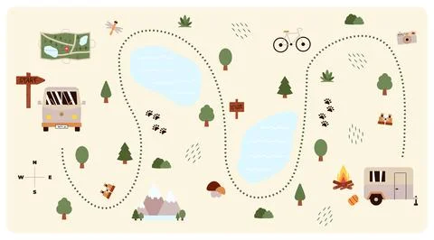 Camping and Hiking map creator. Set of flat elements for constructing child.. 스톡 일러스트