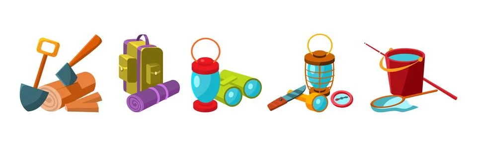 Camping and Outing Object and Equipment Vector Set Stock Illustration