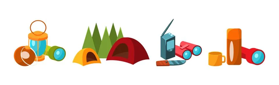 Camping and Outing Object and Equipment Vector Set Stock Illustration