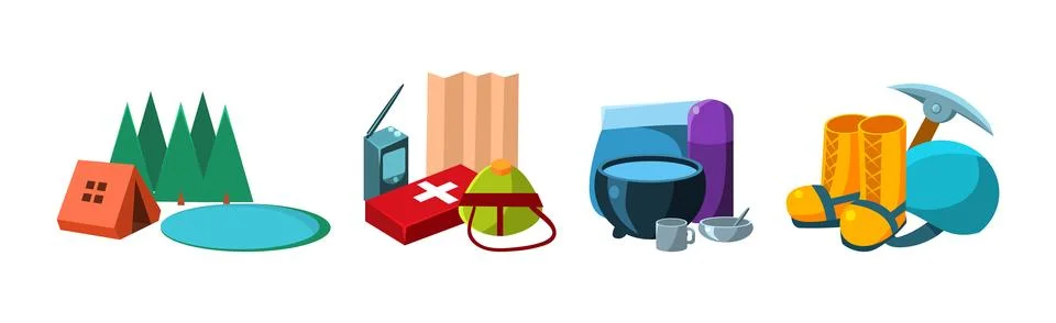 Camping and Outing Object and Equipment Vector Set Stock Illustration