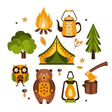 Camping Associated Symbols Illustration Stock Illustration