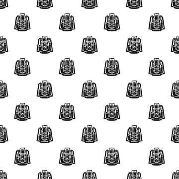 Camping backpack black and white seamless pattern Stock Illustration