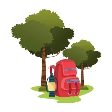 Camping backpack with lantern Illustrazione stock
