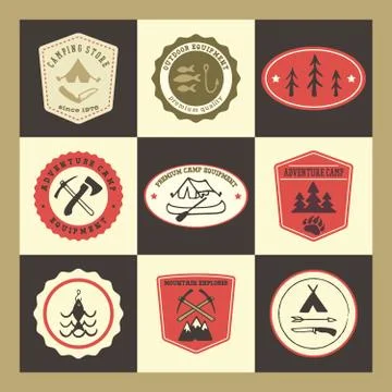 Camping badge set Stock Illustration
