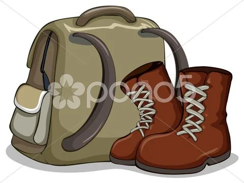 Camping bag and boots Stock Illustration