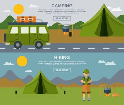 Camping Banner Set Stock Illustration