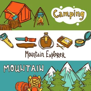 Camping Banners Horizontal Ilustración de archivo