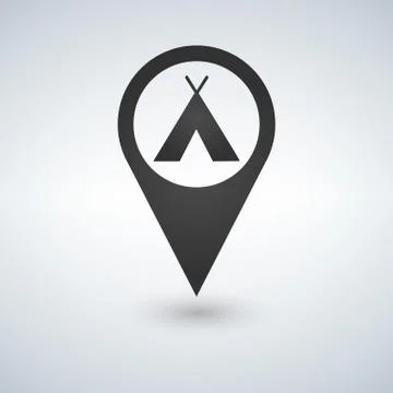 Camping base location icon. Drop shadow map pointer silhouette symbol. Vector Illustrazione stock