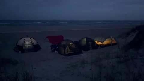 Camping On Beach After Sunset Stock Footage 248390604