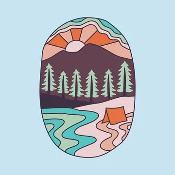 Camping on the beach graphic illustration vector art t-shirt design Illustrazione stock