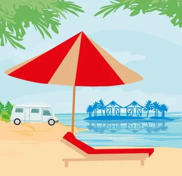 Camping on the beach Stock Illustration
